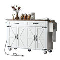 Farmhouse Kitchen Island with Power Outlet, Drop Leaf, Spice Rack and Drawer, Rolling Kitchen Cart on Wheels K736