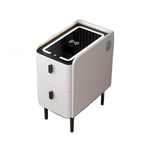 White Narrow Side Table with 2 Drawers and LED Light H77792