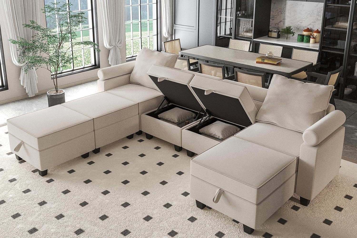 Beige Modular Sectional Sofa with Storage Seat Y63932