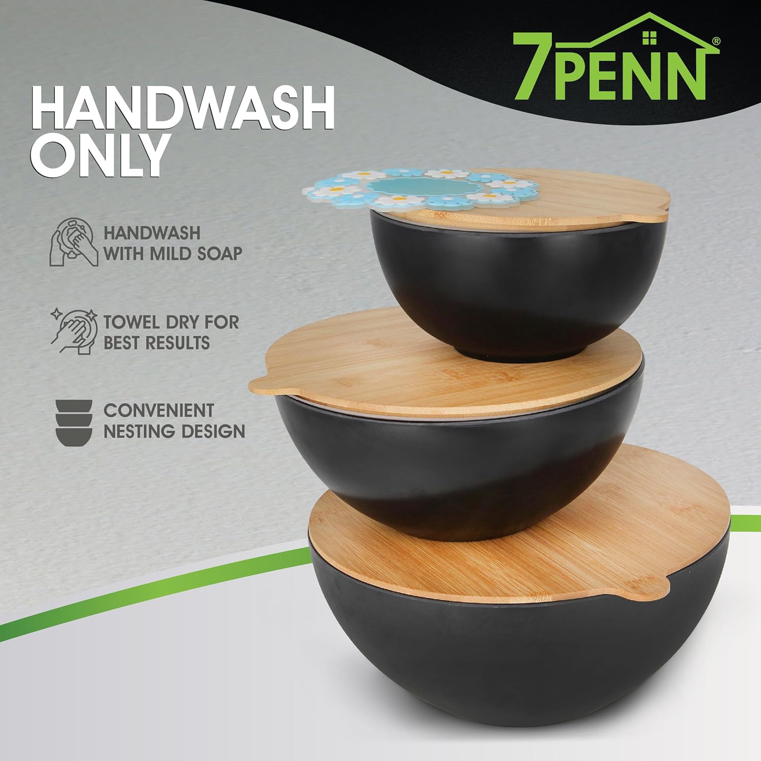 3 Piece Bamboo Fiber Nesting Mixing Bowl Set with Lids M3013