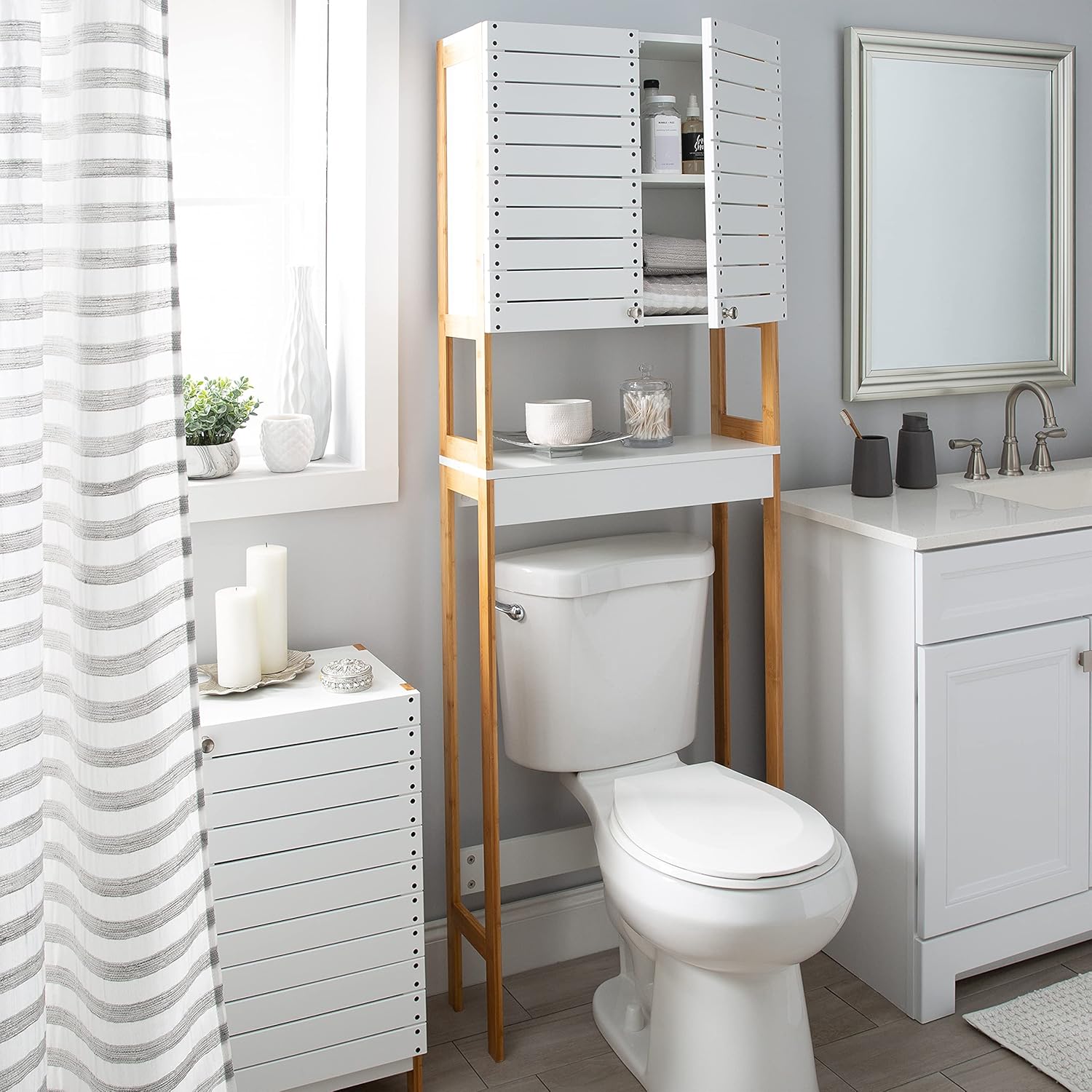 White Bamboo 3 Shelf Over The Toilet Cabinet D892846