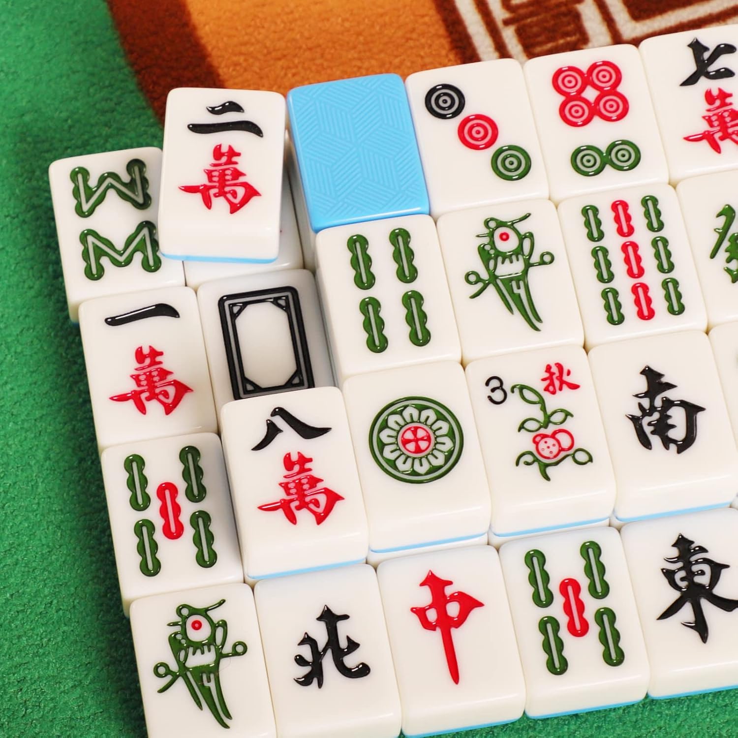 X-Large 1.6" Durable Melamine Mahjong Tiles Blue Mahjong Set with Carrying Case L6010