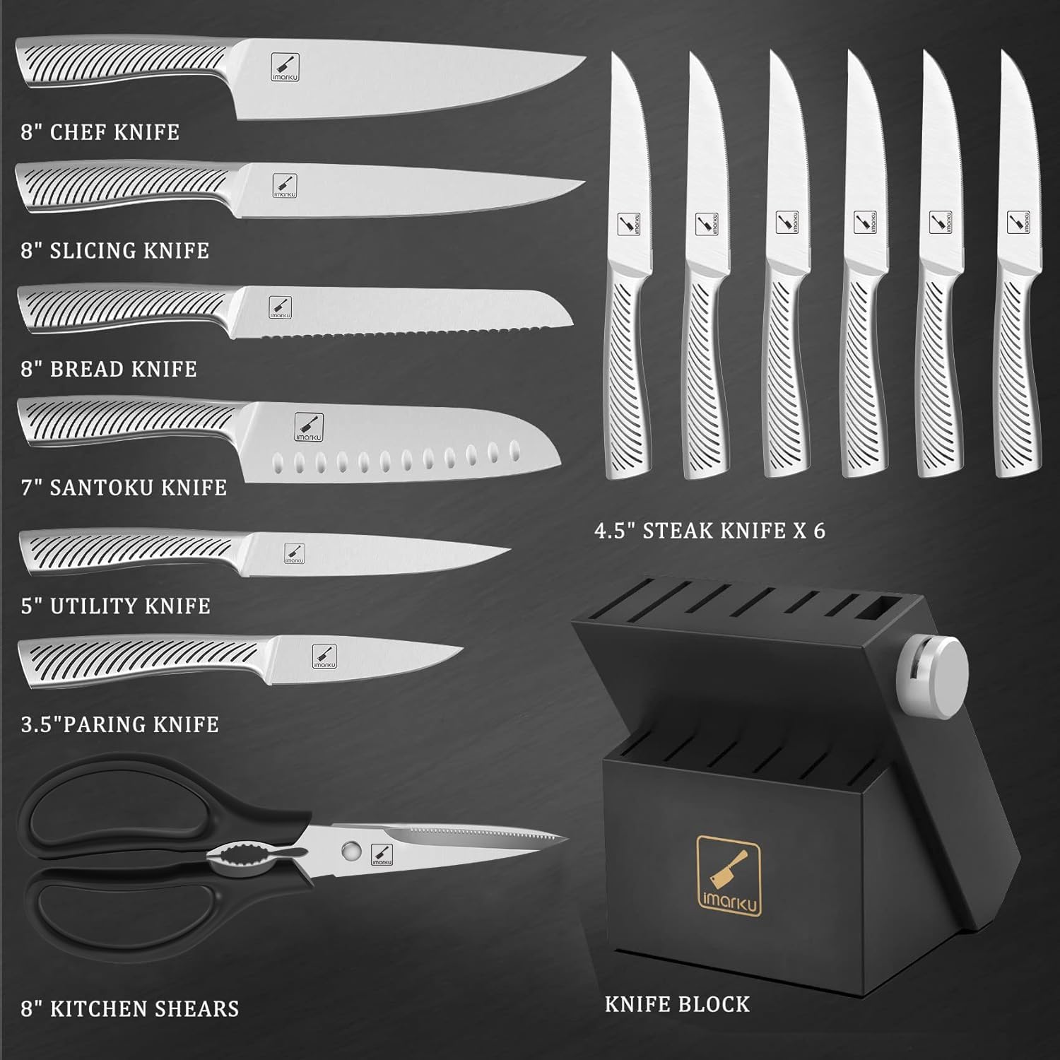 14PCS High Carbon Stainless Steel Kitchen Knife Set with Block U1070