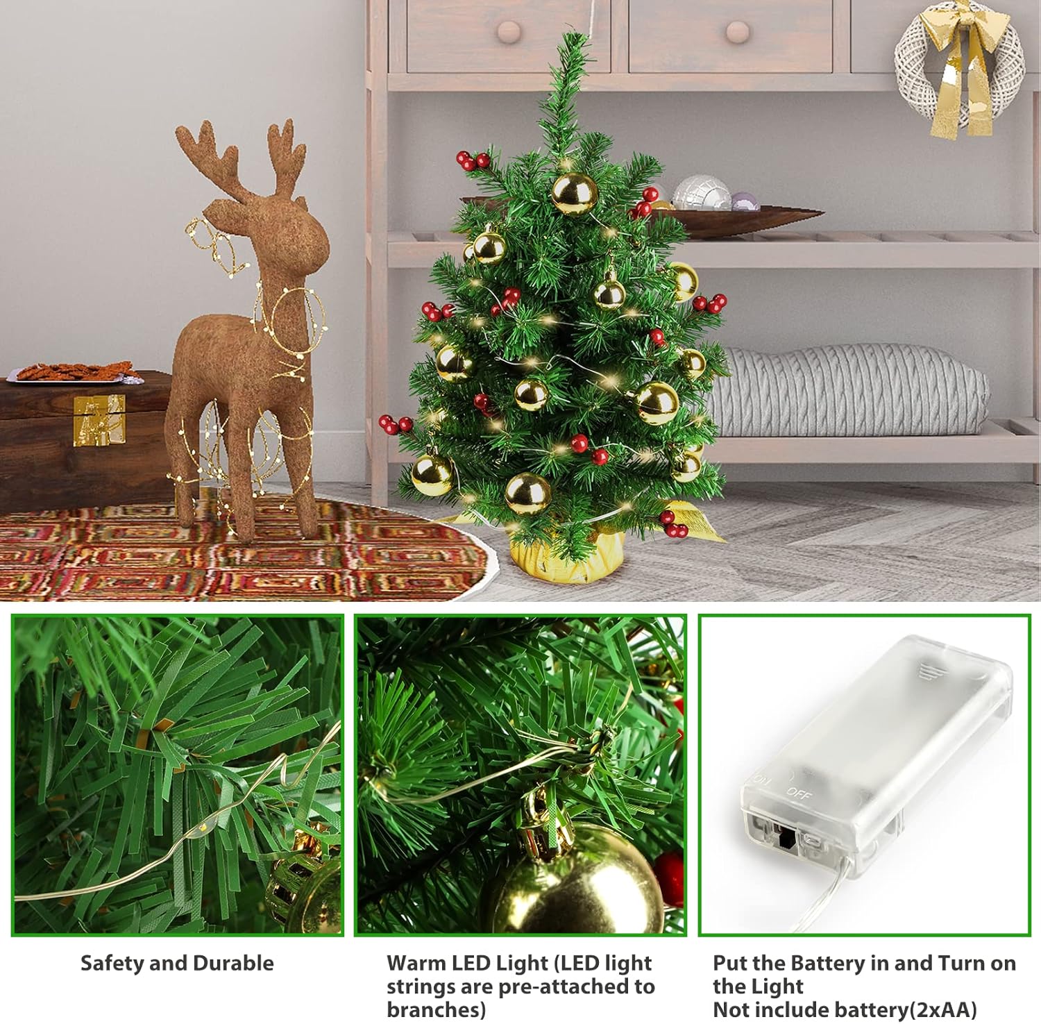 22inch Prelit Mini Artificial Christmas Tree with Warm Yellow LED Lights C722184
