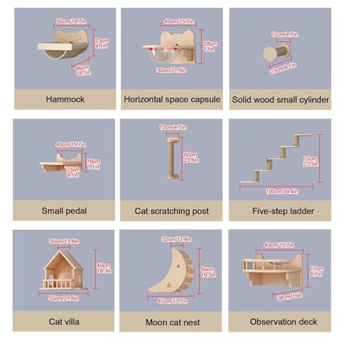 Cat Wall Shelves, Cat Wall Furniture, Cat Bridge Wall Mount Cat Perch, Hammock Cat Tree Cat Climber Set, DIY Combination W4778