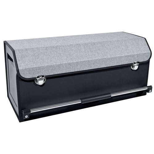 Car Organizer Trunk, Durable Collapsible Leather Trunk Organizer with Lid and Sturdy Handle, Auto Cargo Storage Compartments (11.4 x 27 x 12.2, Black) Z8227