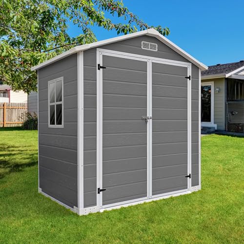 Grey Waterproof Plastic Outdoor Storage Shed with Floor and Lockable Door A3326