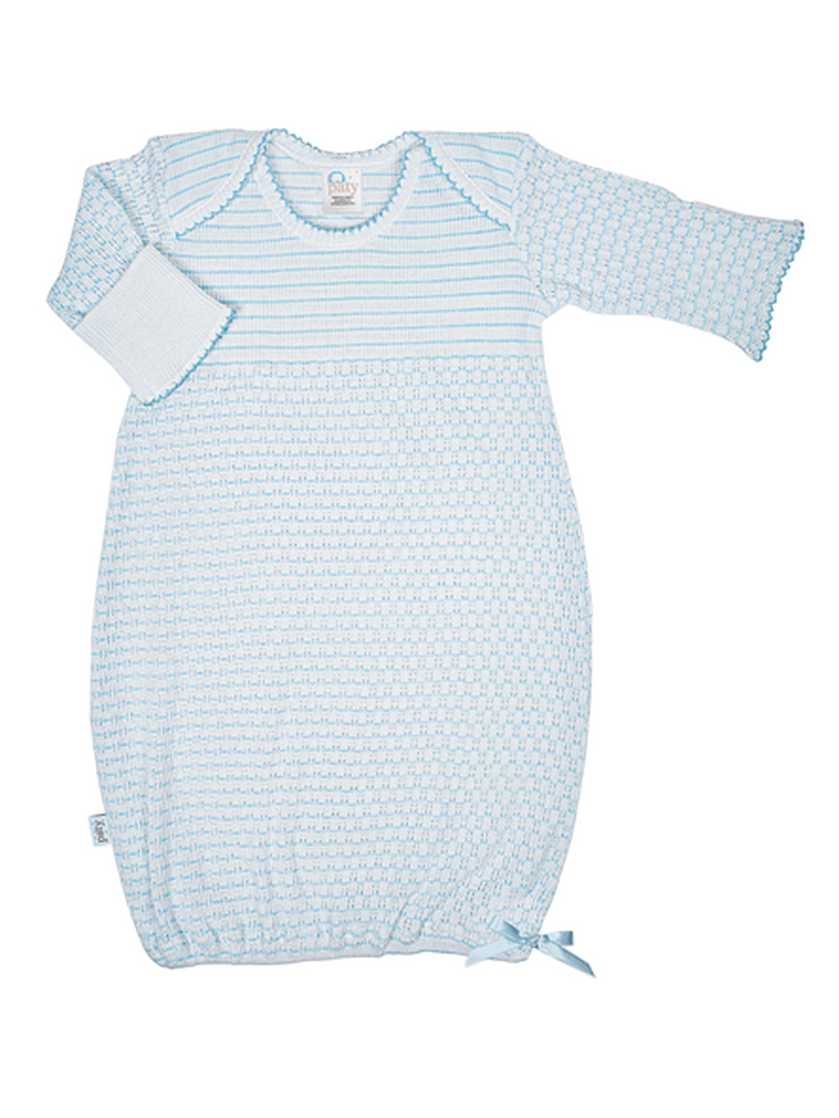 Paty Knit Overlap Shoulder Pinstripe Gown with Bow