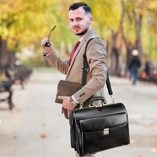 Leather Briefcase with Lock Attache Case 15.6 Inch Laptop Doctor Bag R615