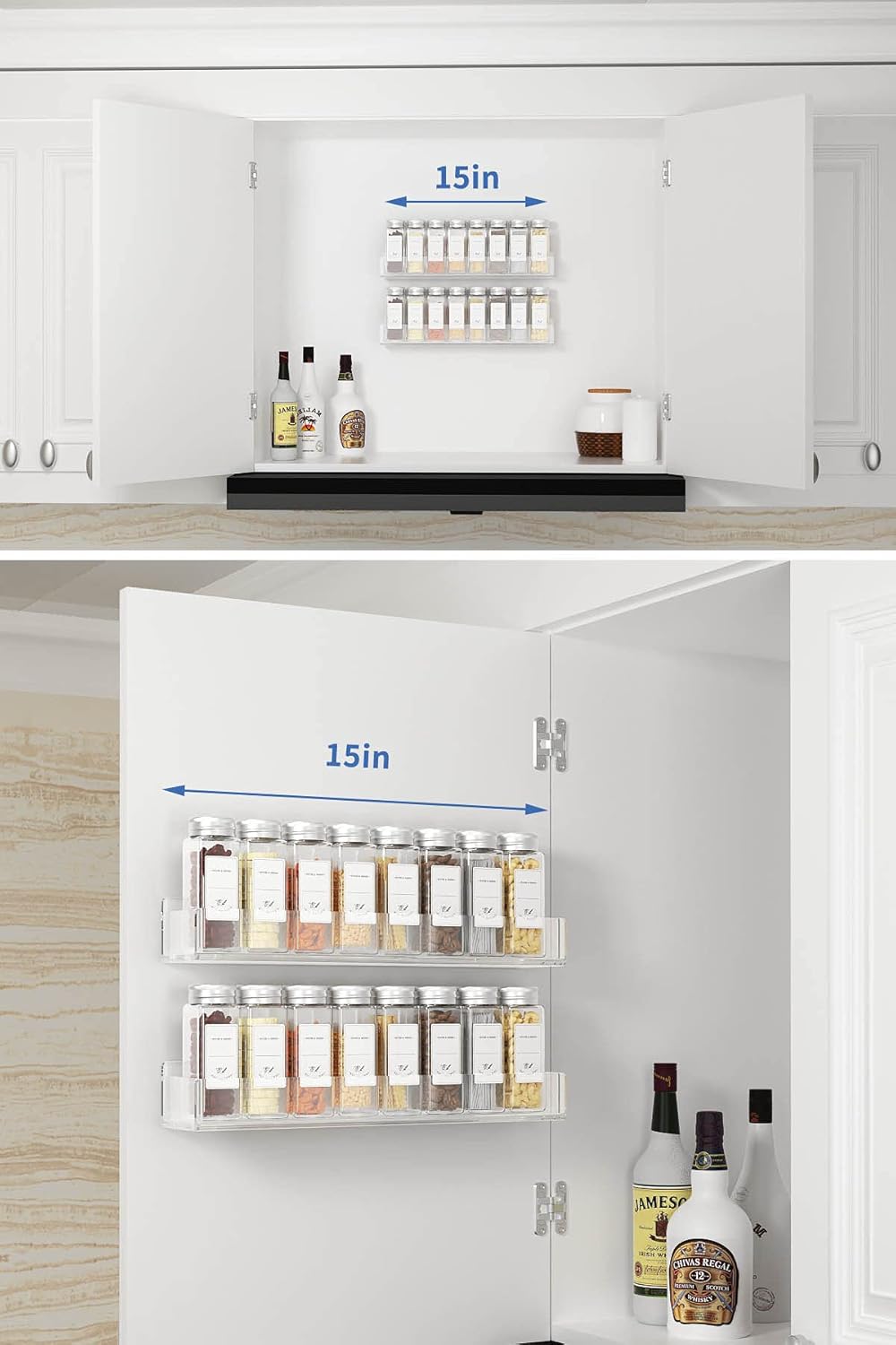 Acrylic Spice Rack Wall Mount 15 Inch, 4 Packs Hanging Spice Rack Shelf F444883