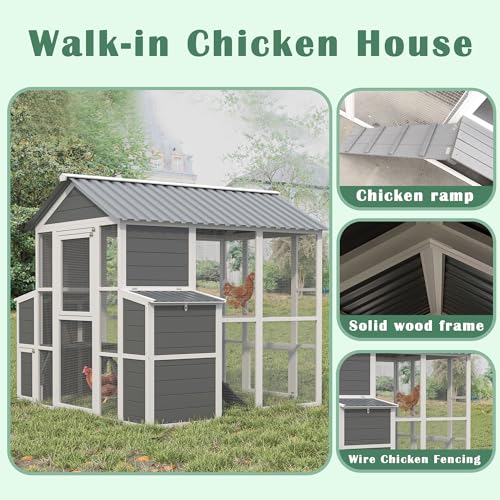 Large Wooden Chicken Coop with 2 Nesting Boxes and Ramp (80"×82"×69") X12584