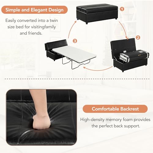 Twin Size Leather Folding Ottoman Sleeper Chair Bed K759379
