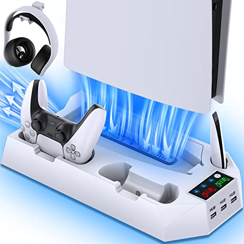PS5 Stand and Cooling Station with Dual Controller Charging Station, White Z76126