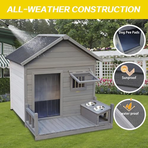 Gray Wooden Dog House with Sloped Roof V64866