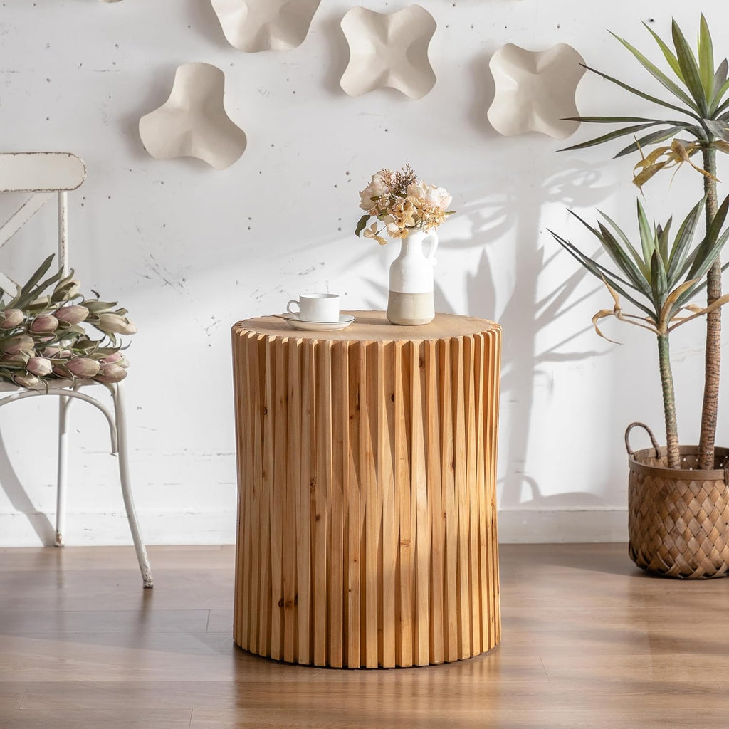 Cylindrical Coffee Table with Vertical Texture Relief Design T814