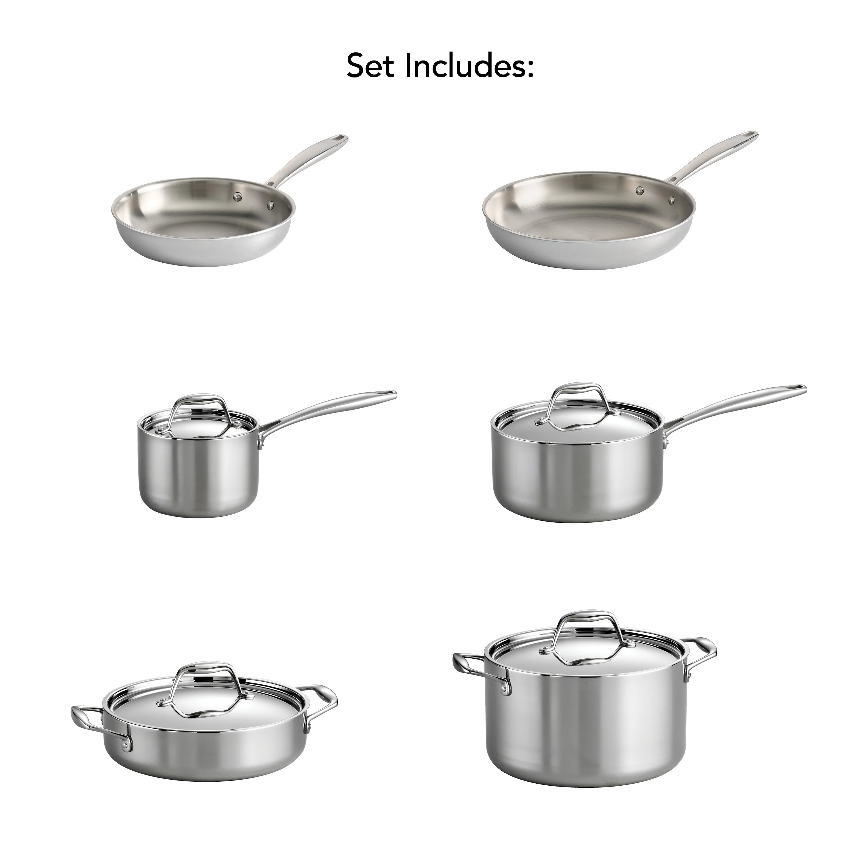 10 Pc Tri Ply Clad Stainless Steel Cookware Set A634