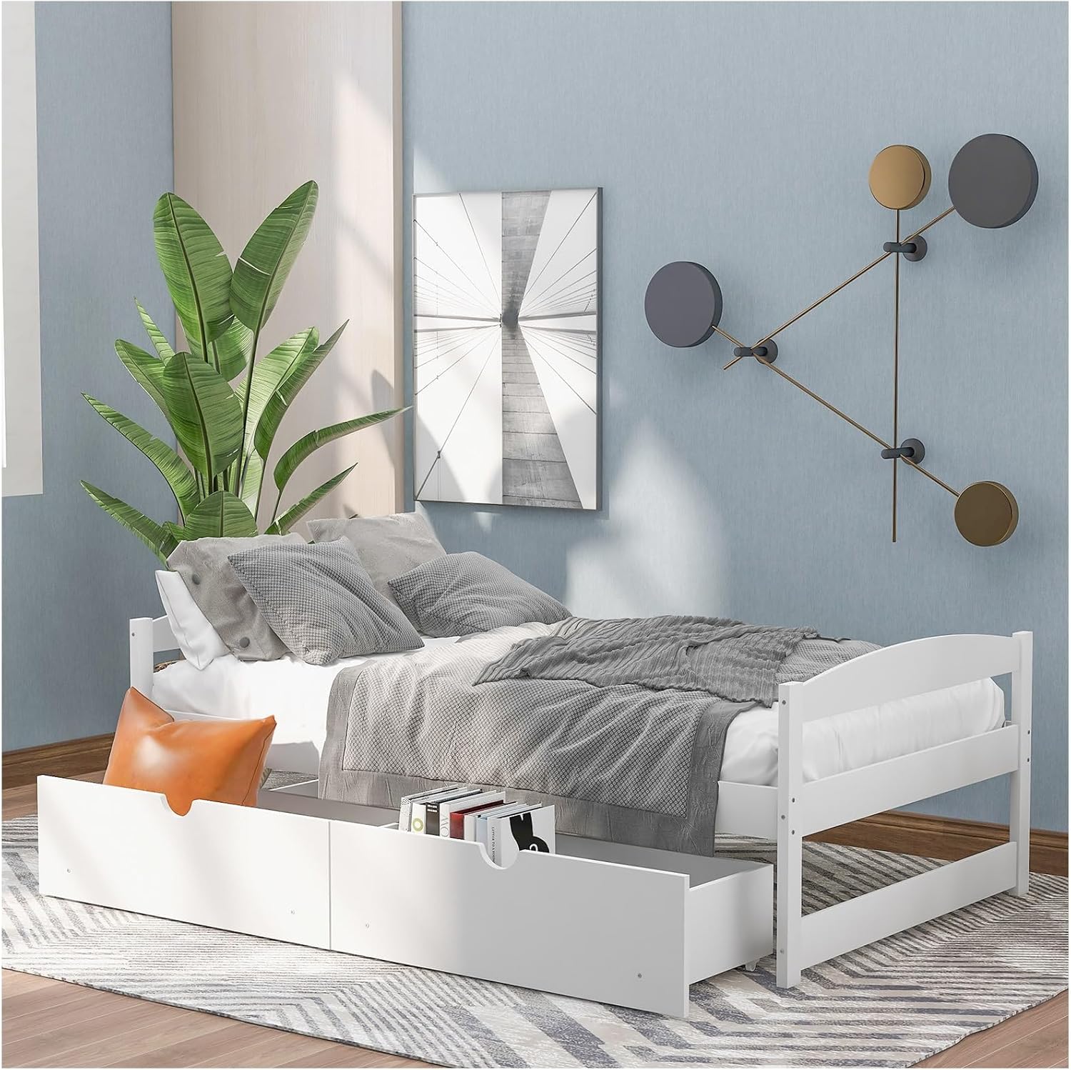 White Twin Size Wood Daybed with 2 Drawers N372