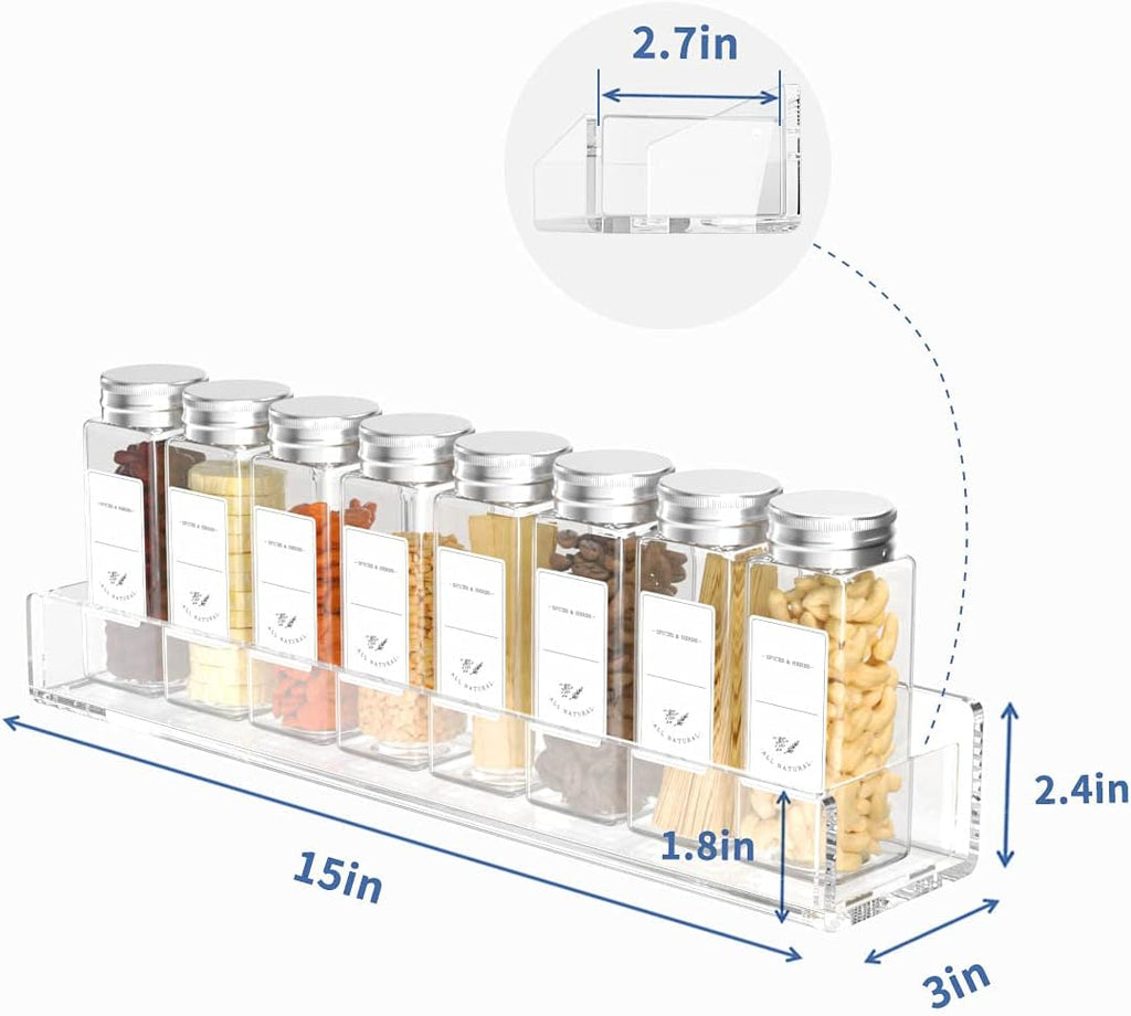 Acrylic Spice Rack Wall Mount 15 Inch, 4 Packs Hanging Spice Rack Shelf F444883