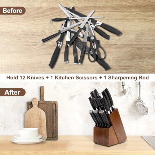 Black Wood Bamboo 14 Slot Universal Knife Block Holder U568377