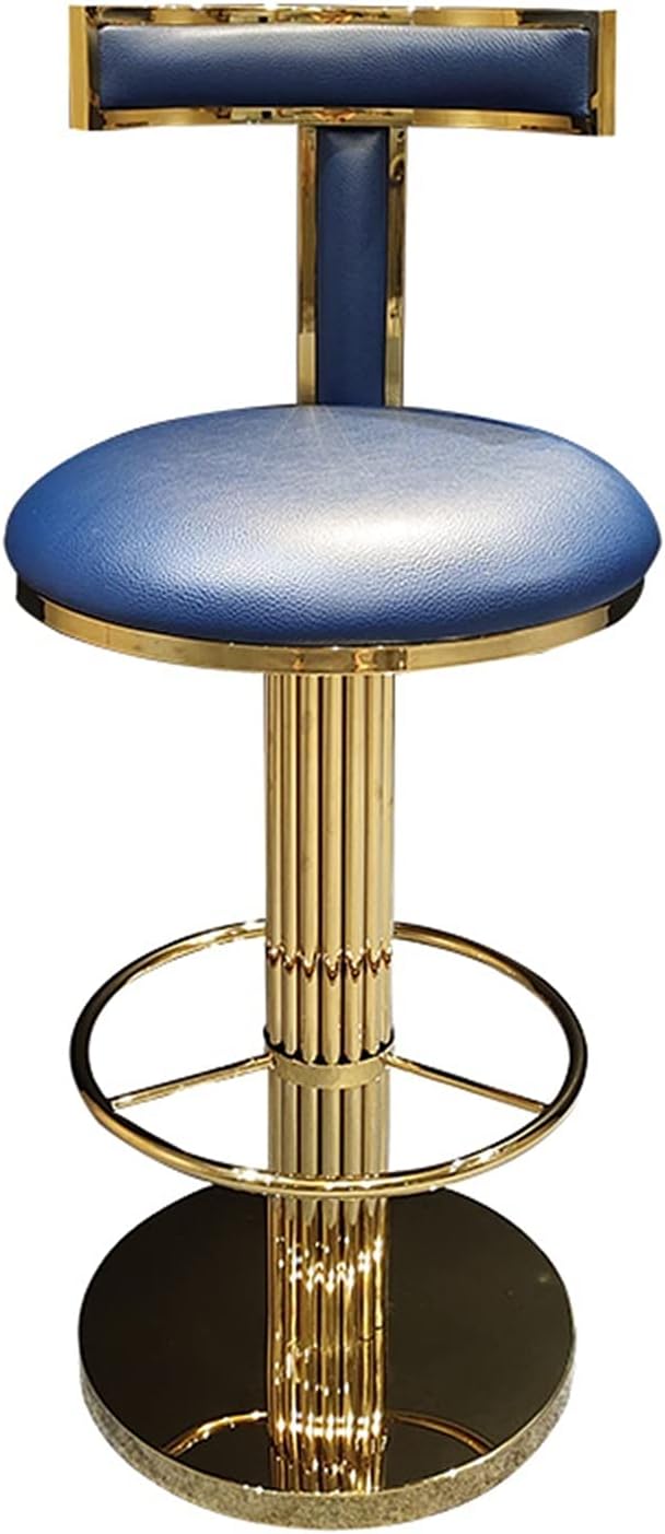 Champagne Gold Blue Stainless Steel Microfiber Leather 360-degree Rotating Bar Stools with Backrest 45X68X95CM H618