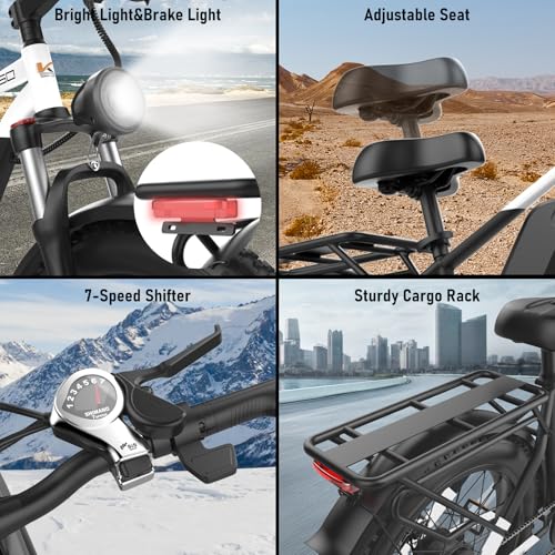 26" Electric Bike, 90 Miles, 34MPH, Peak 1500W, Fat Tire, 48V 864WH Removable Battery, Brake Light K978217