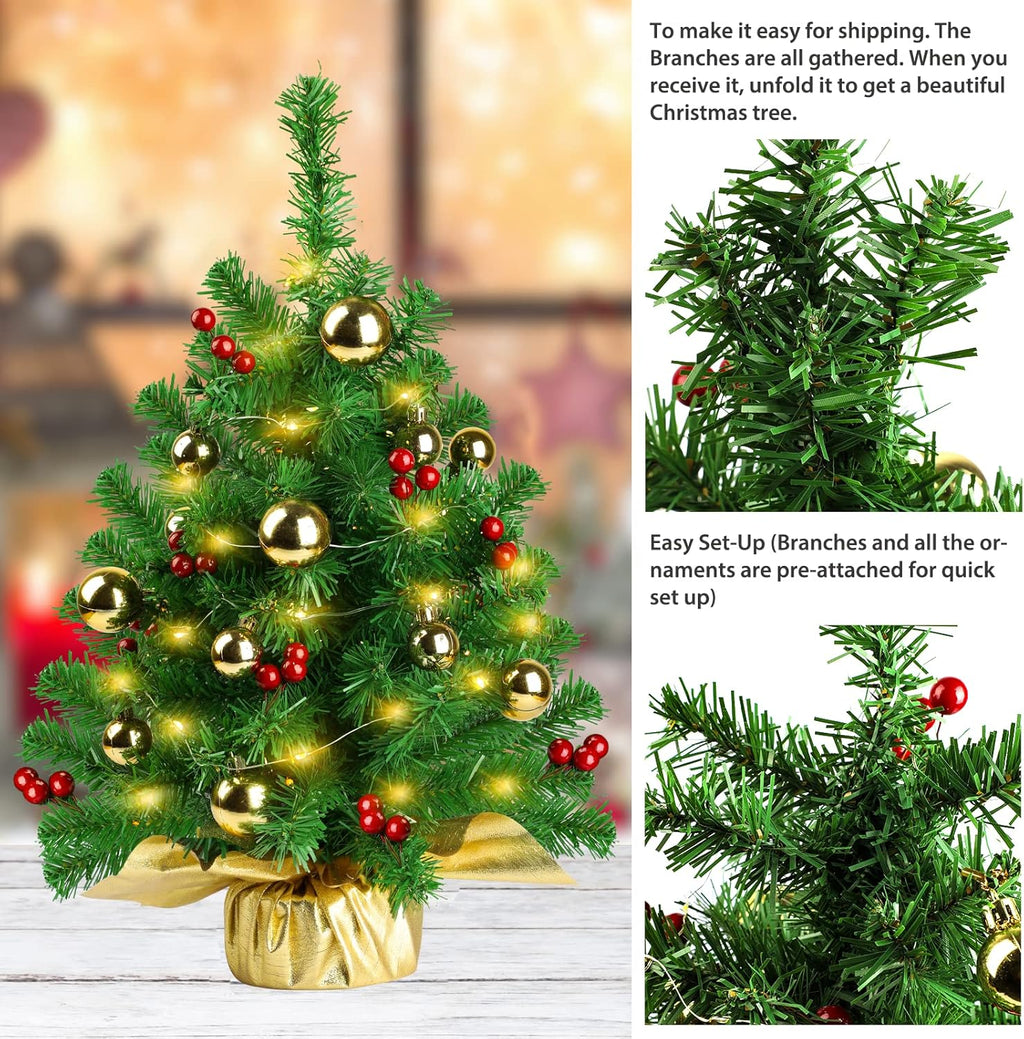 22inch Prelit Mini Artificial Christmas Tree with Warm Yellow LED Lights C722184