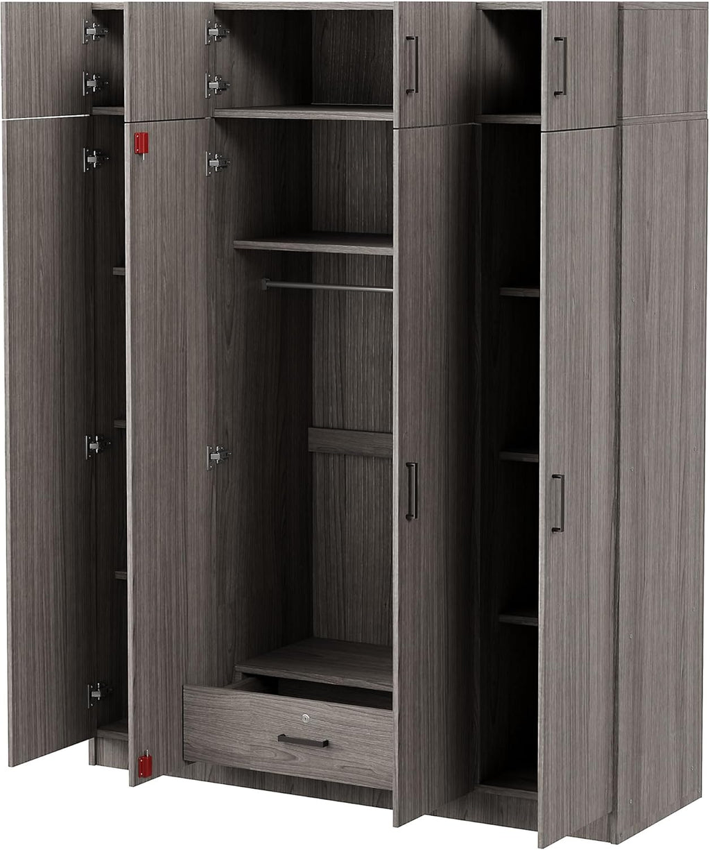 Gray 4-Door 1 Drawer Wood Wardrobe J3015