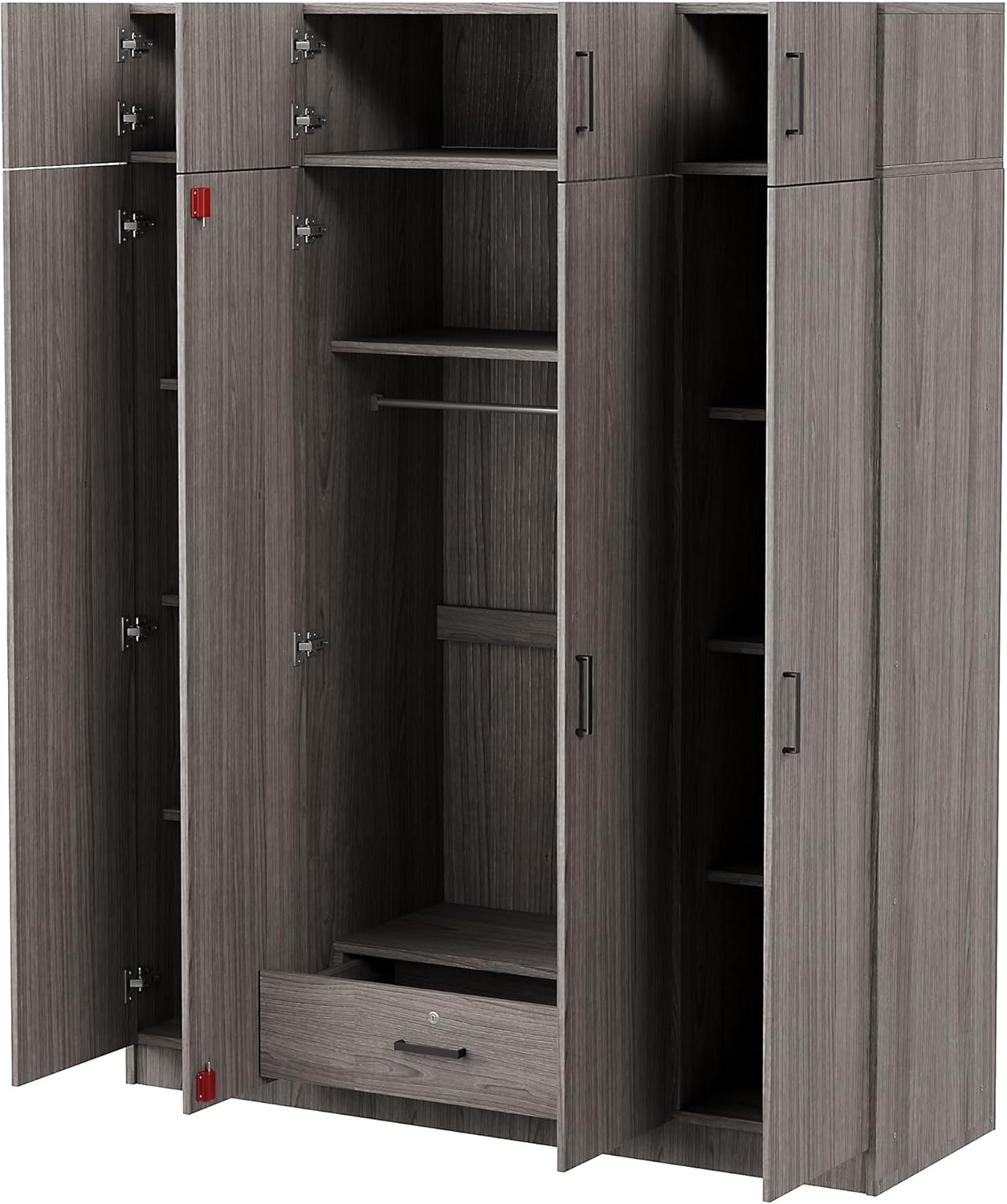 Gray 4-Door 1 Drawer Wood Wardrobe J3015