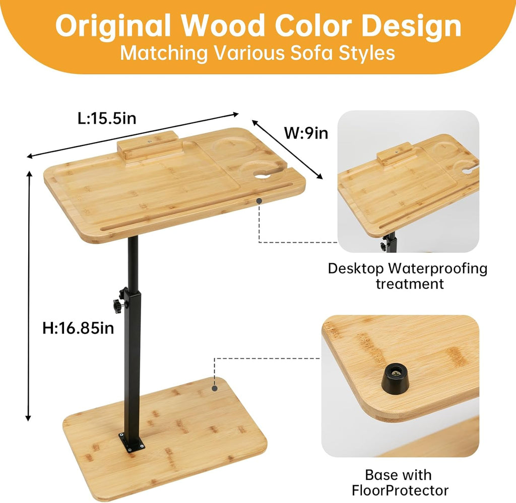 Bamboo Swivel Couch Tray Table with Phone Stand V335853