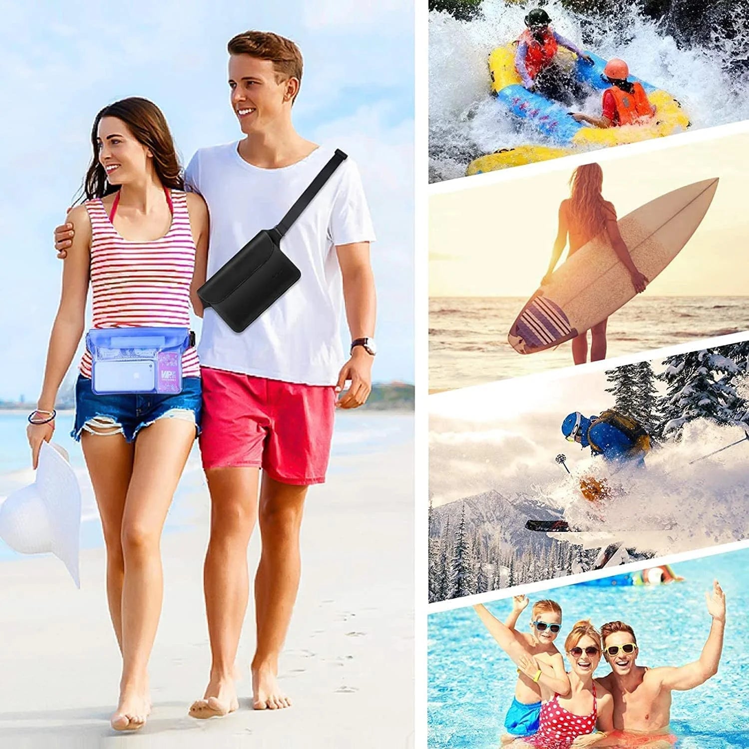 Black+White 2Pack Waterproof Pouch with Waist Strap J2188