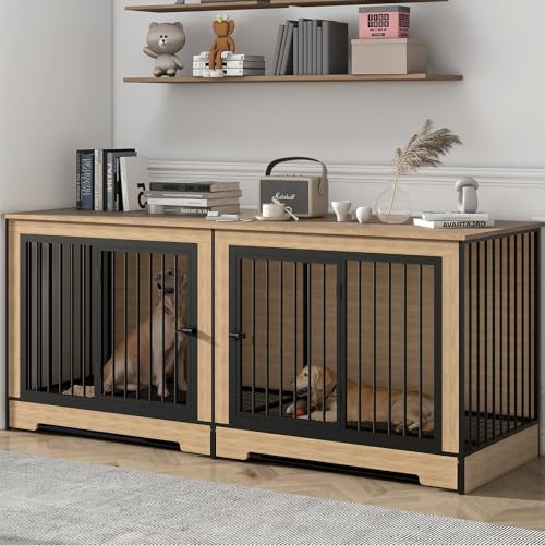 75’’ Double Dog Crate Furniture with Removable Divider & Trays K9109