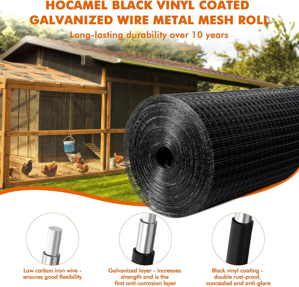 1/2 inch 36 x 100 ft 19 Gauge Black PVC Coated Galvanized Wire Mesh Roll C4786