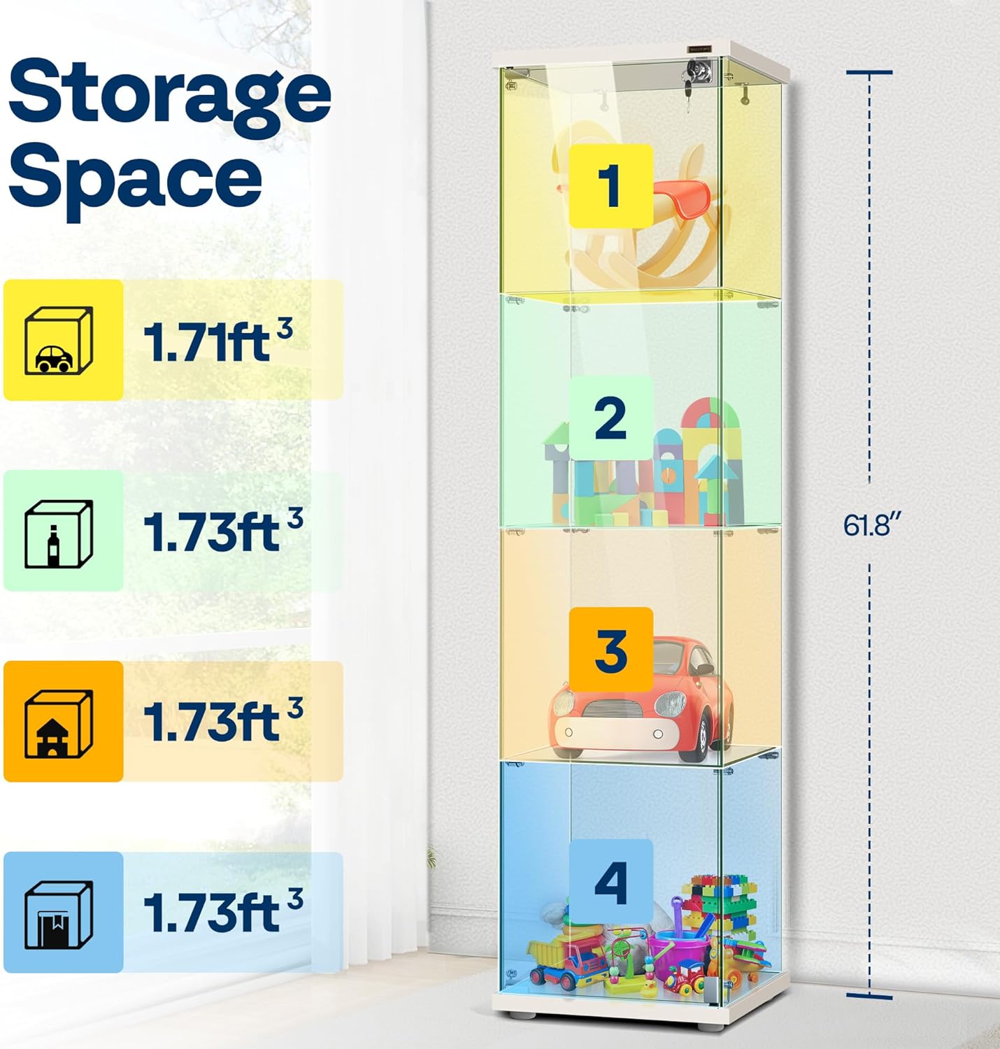 4 Layers Glass Display Cabinet with Lock R5261