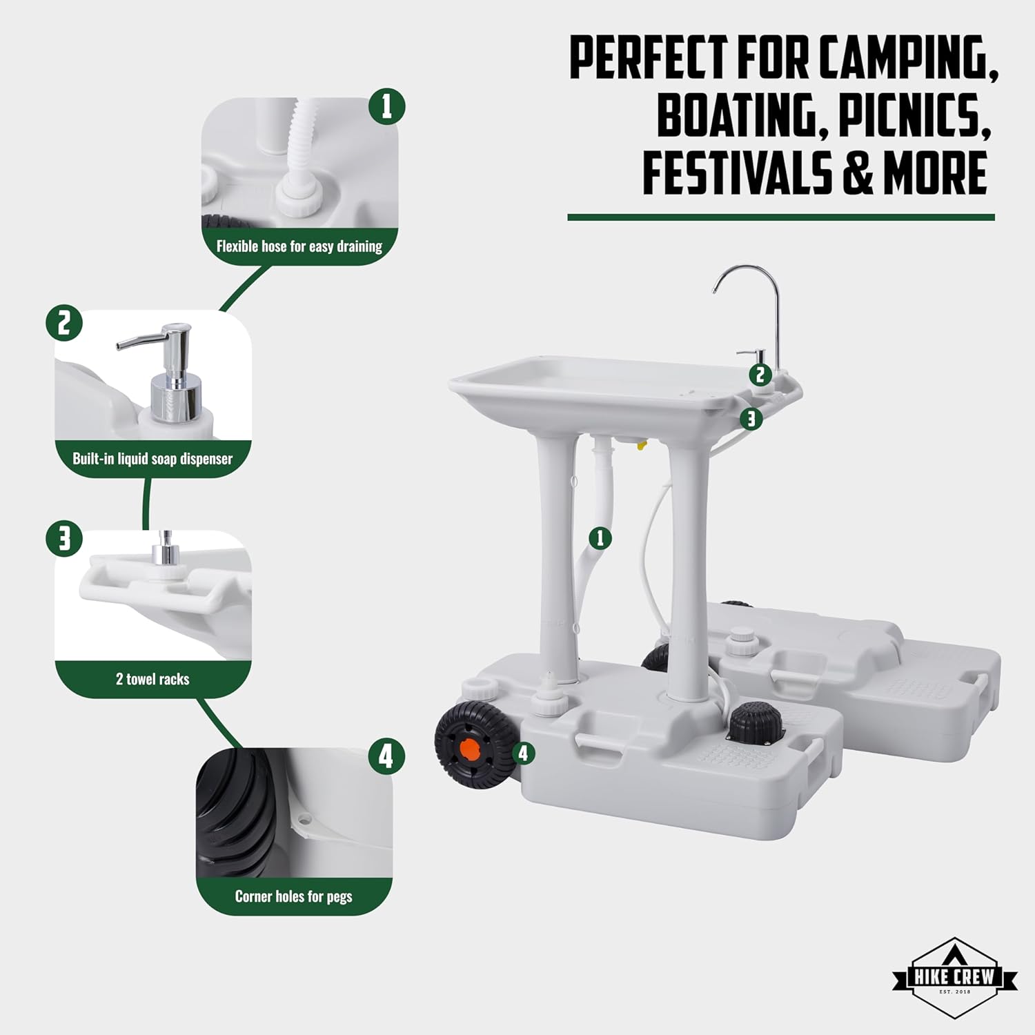 Portable Camping Sink with 8 Gal Capacity, Foot Pump, Faucet, Soap Dispenser, Towel Rack, 10 Gal Waste Tank D6936