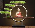 White Ceramic Buddha Statue with Green Artificial Tree and LED Circle Table Lamp, 16.5 in G735756