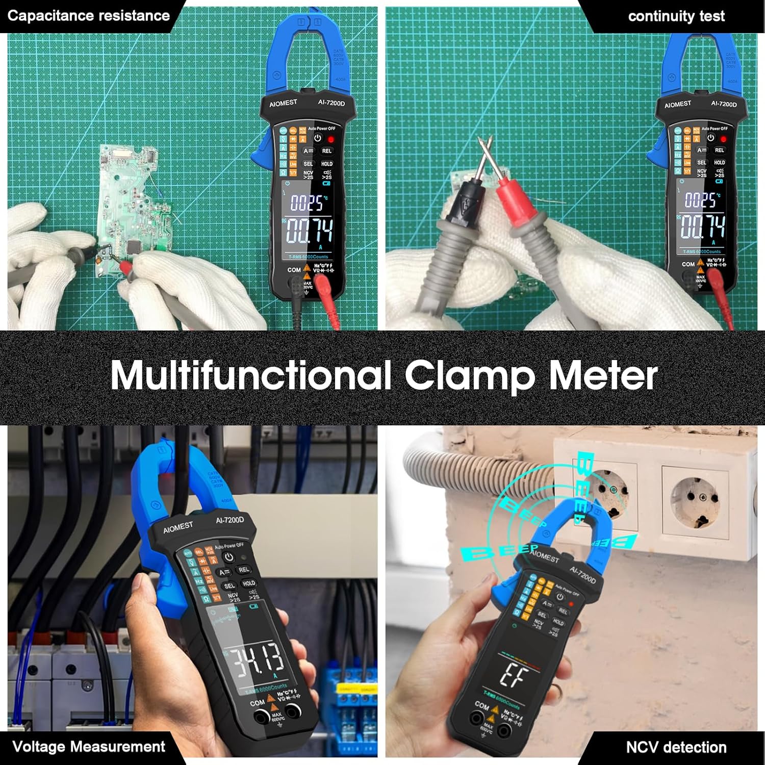 6000 Counts Auto-Range True-RMS Digital Clamp Meter Y585