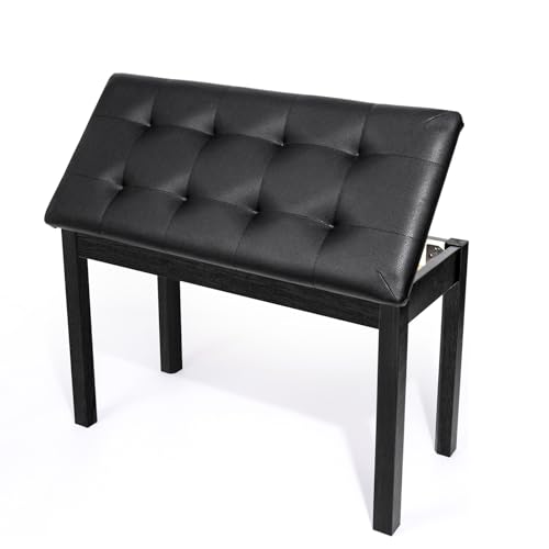 White Solid Wood Piano Bench with Padded Cushion and Storage B784