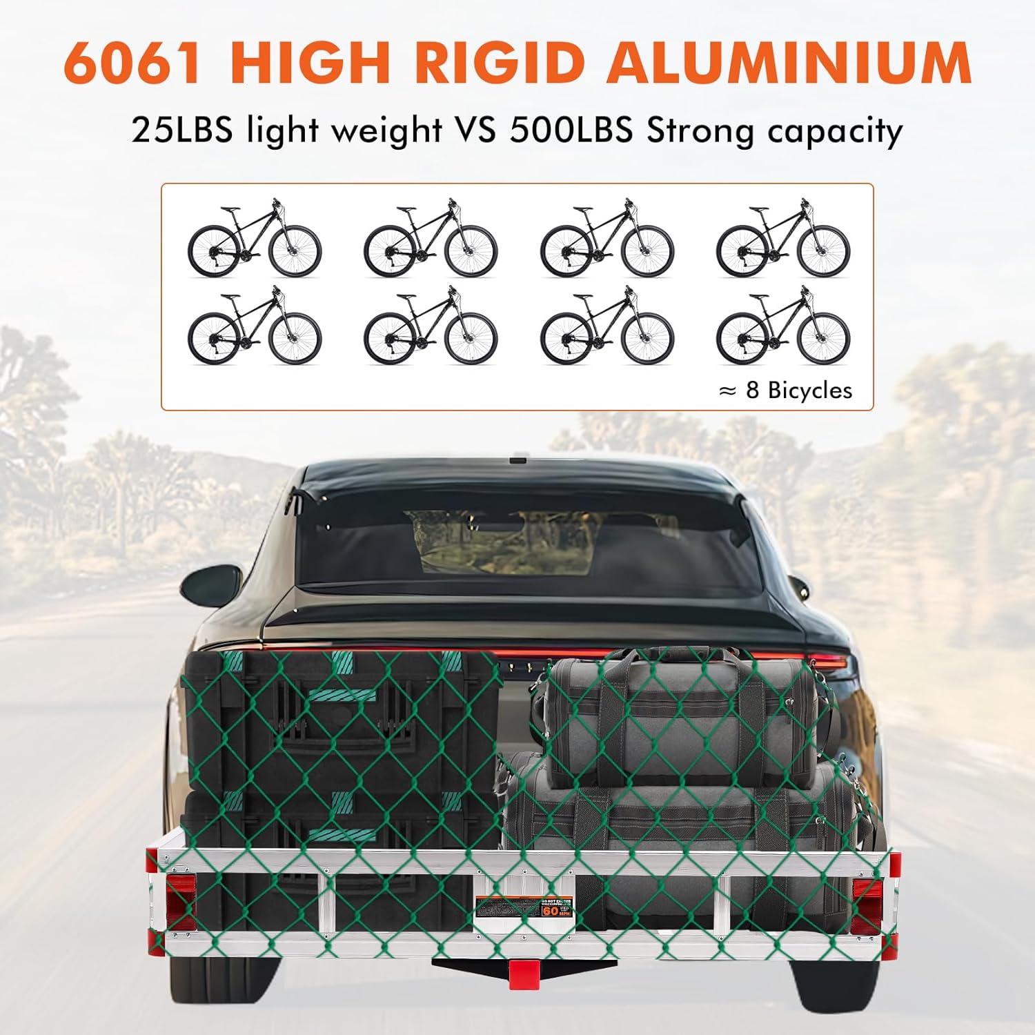 Aluminum Cargo Carrier Basket 49.4 x 22.4 x 7.1 inch for 2" Hitch Receiver 500lb Capacity Silver P380064