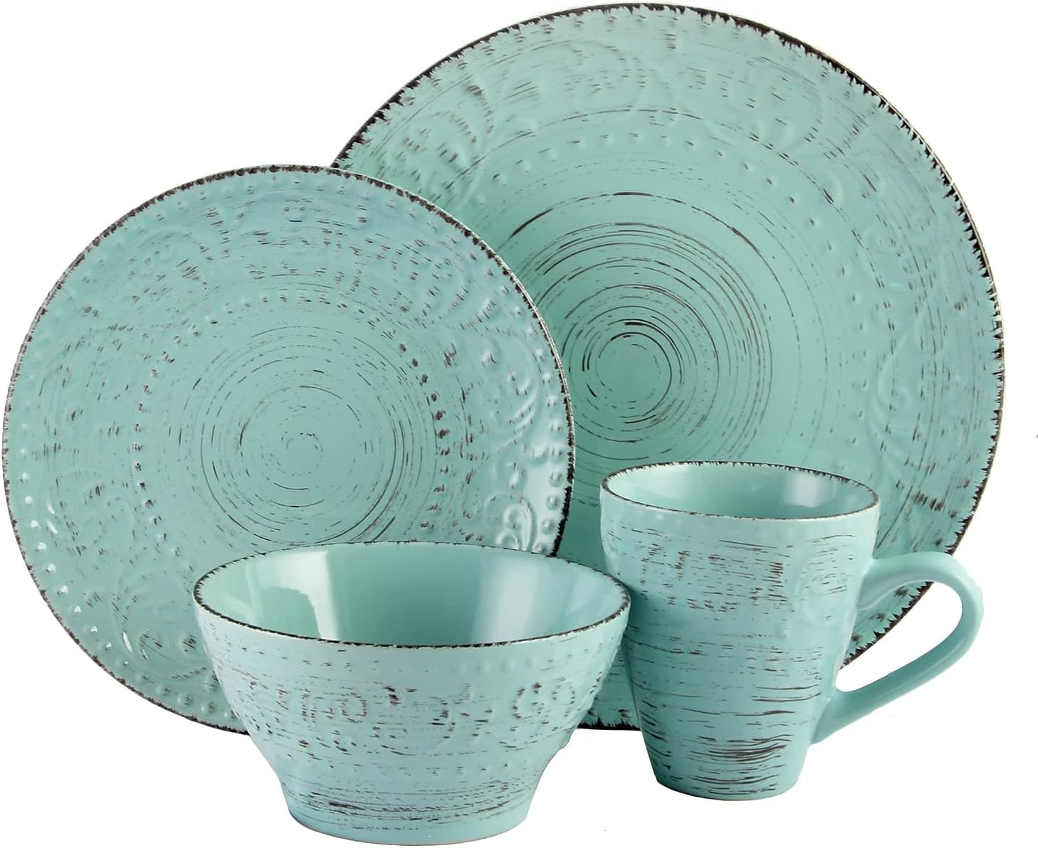 16 Piece Turquoise Stoneware Dinnerware Dish Set K98507