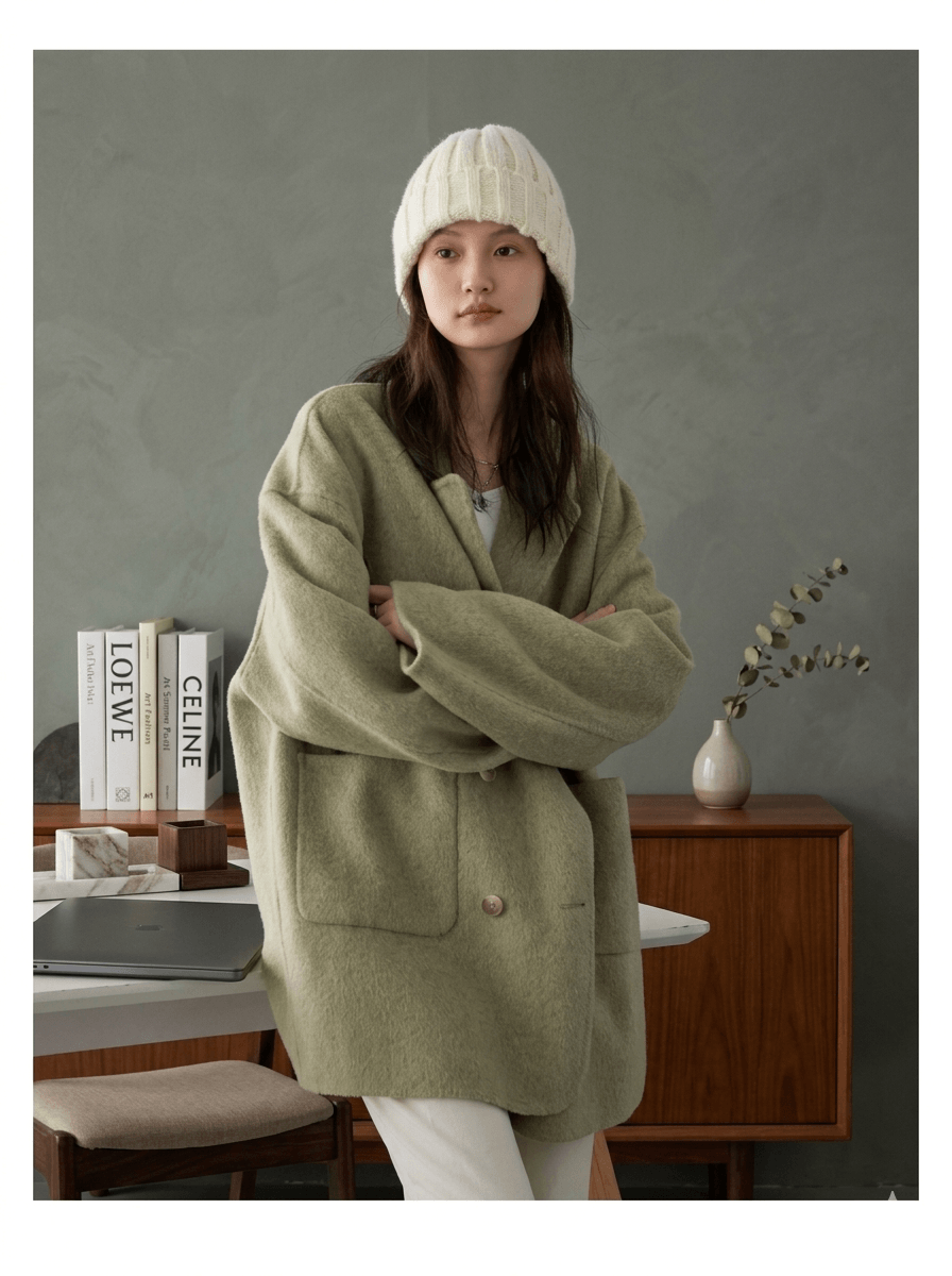 Double-Sided Wool Blend Coat – Retro Double-Breasted Long Jacket  Women’s 2026 Autumn Winter Loose Casual Overcoat