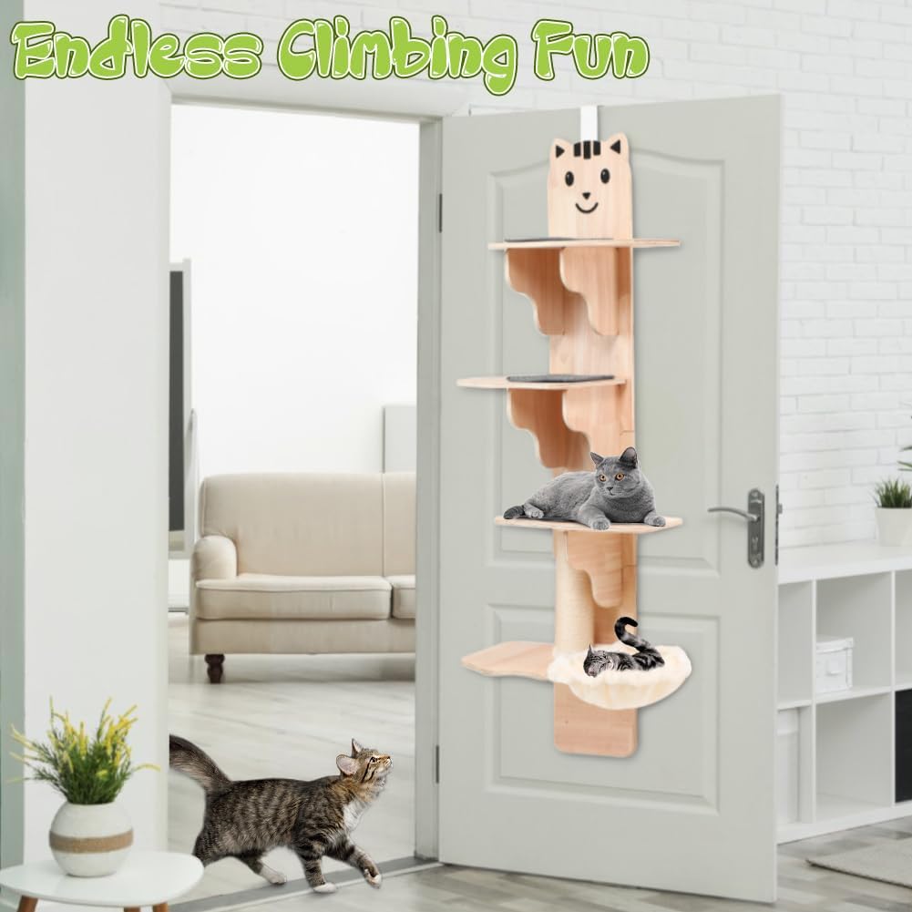 4-Tier Door Hanging Cat Tree with Scratching Post and Hammock G317251