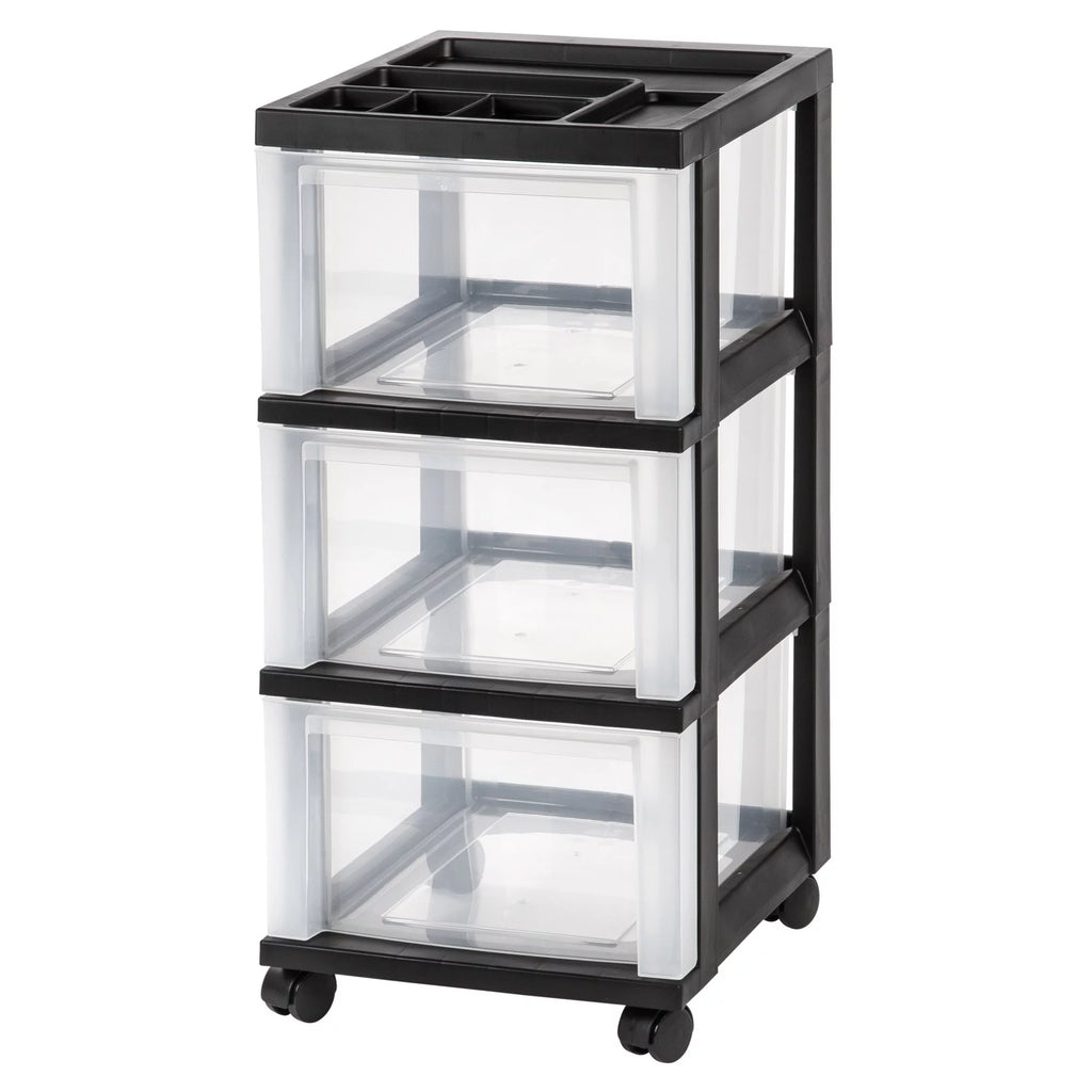 Medium Plastic Storage Cart, 3 Drawers, Black L35760