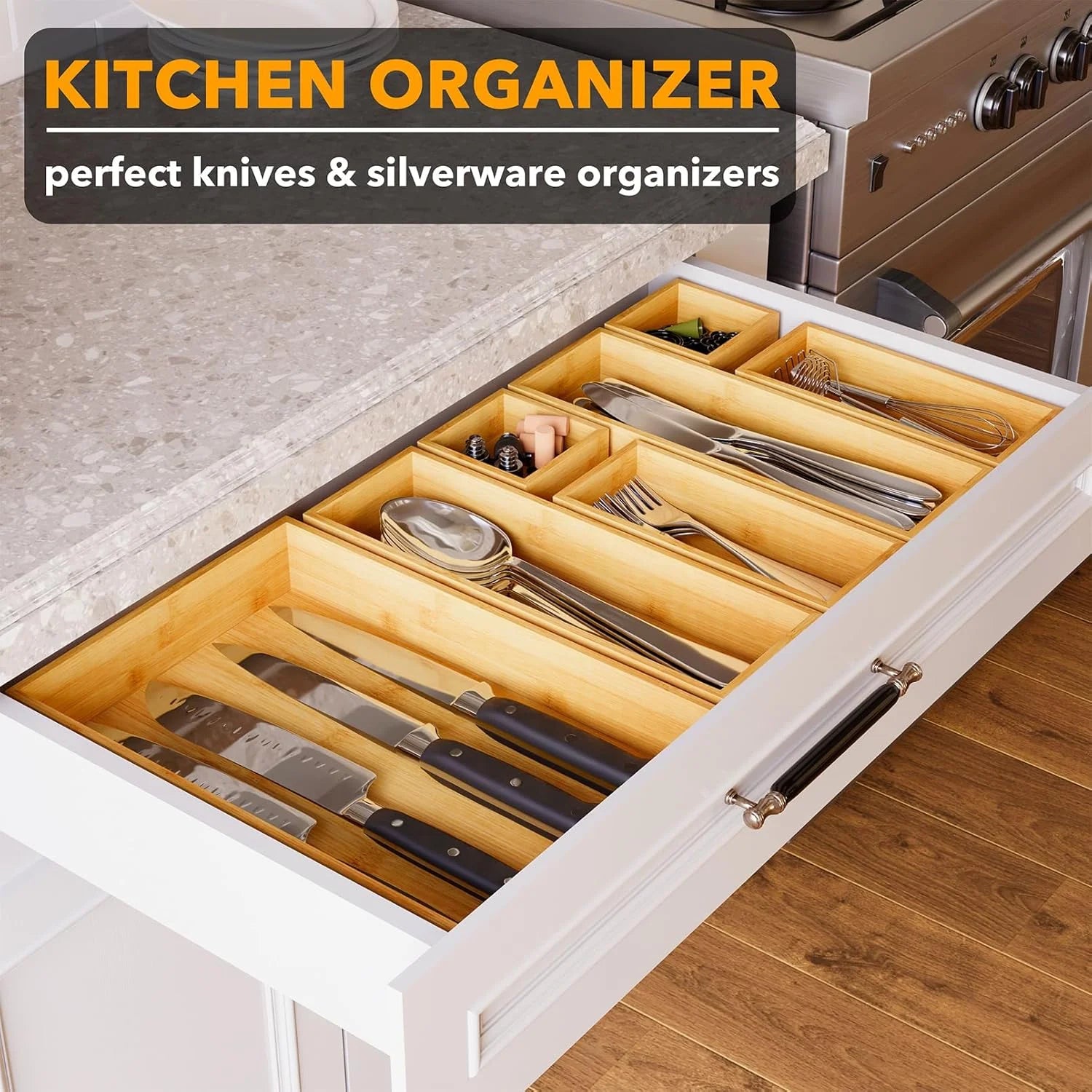7-Piece Bamboo Drawer Organizer Storage Boxes Set O46858