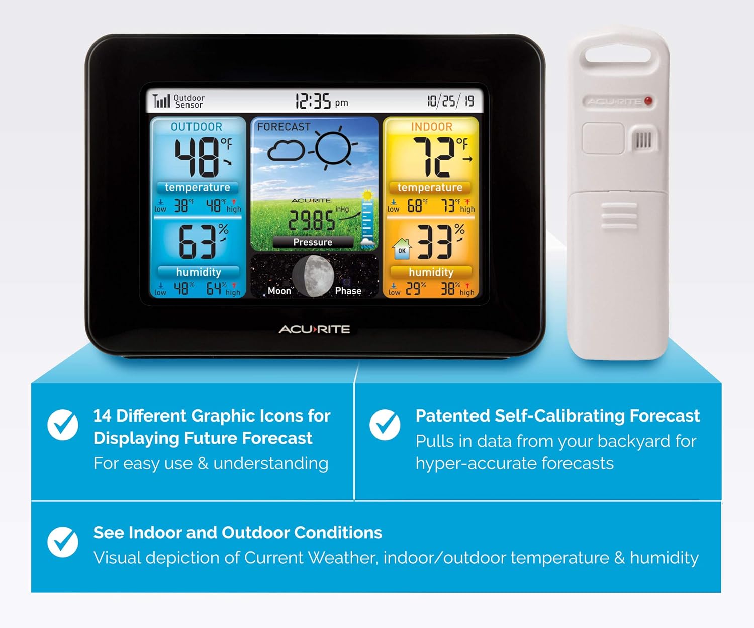 White Home Weather Station with Color Display and Indoor Outdoor Thermometer H61076