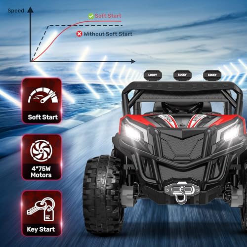 24V 4X4 Ride on Car Truck with Remote Control, 4WD/2WD Switchable Kids UTV, Blue B201