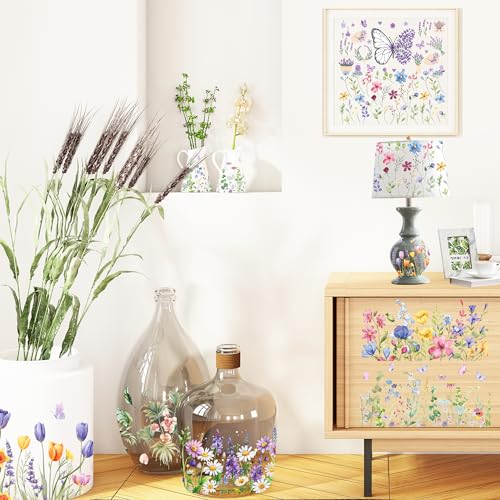10 Pcs Botanical Flower Rub on Transfer Stickers C949531