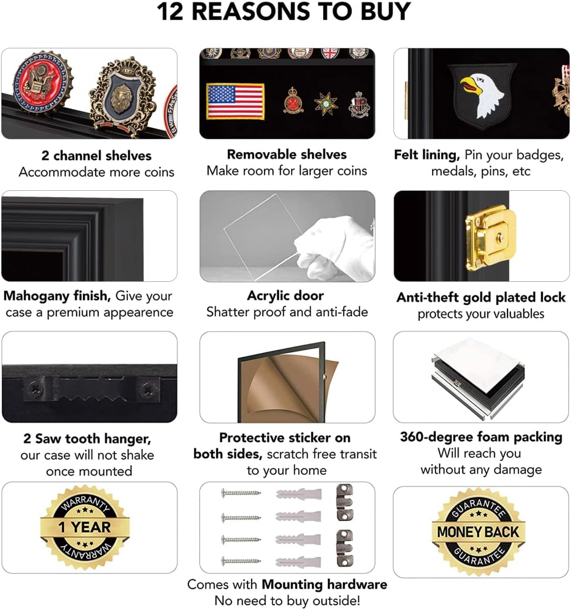 Black Shadow Box with Removable Shelves and Pinnable Background K839334
