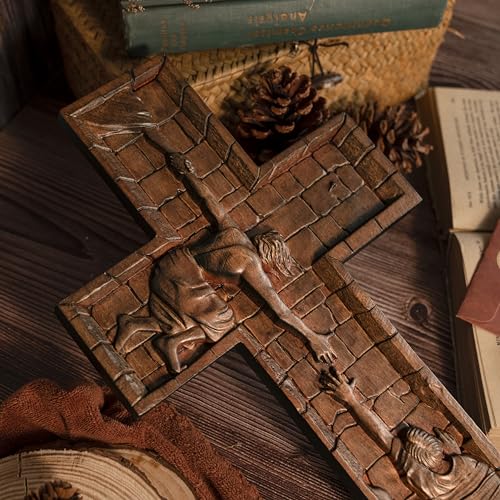 14 Inch Wooden Wall Cross with Hook T190