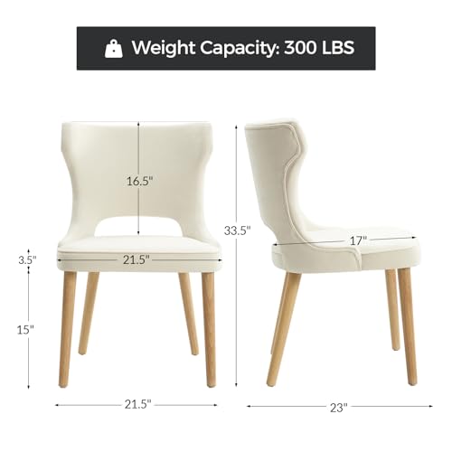 Dining Chairs Set of 4 Upholstered Fabric Side Chair with Wood Legs High Back Ivory M17530