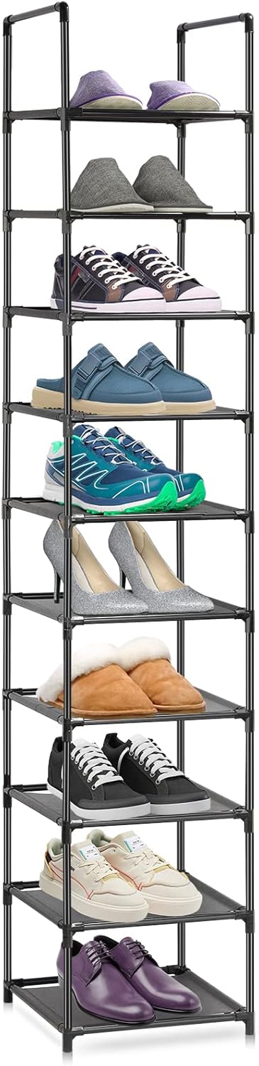 10 Tiers Narrow Tall Shoe Rack Black Y272465